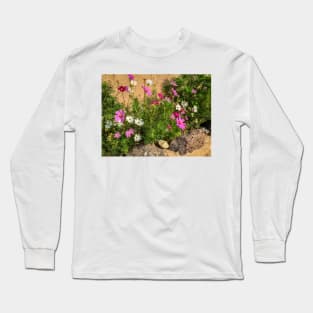 Pink and White Cosmos Garden Long Sleeve T-Shirt